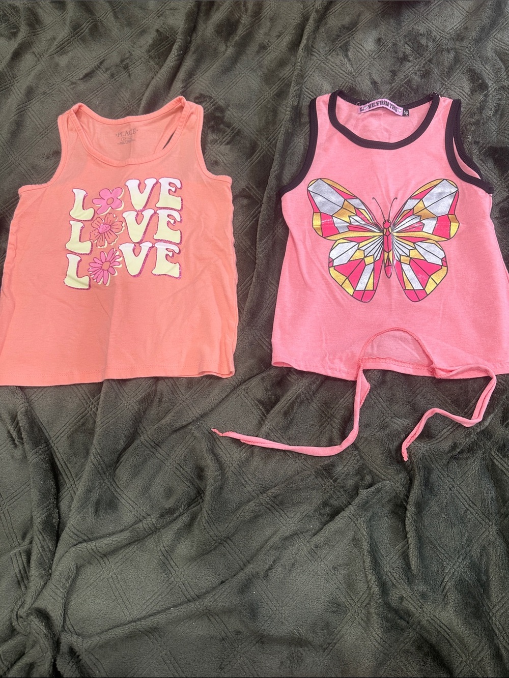 The Children's Place Coral & Hot Pink Graphic Tank Tops